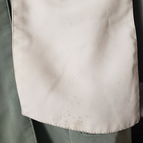 American Bazaar Vintage Coat Jacket L Long Hooded Belted Olive Green Pockets - Picture 13 of 13